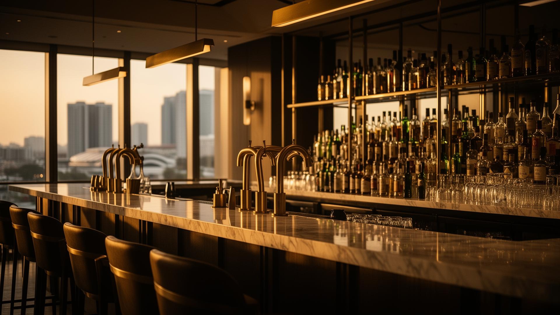 A modern Singapore bar at golden hour